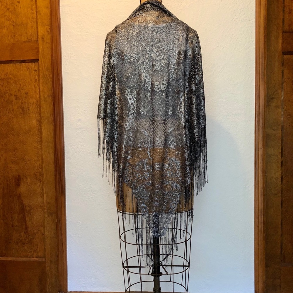 Black and Metallic Silver Lace Shawl